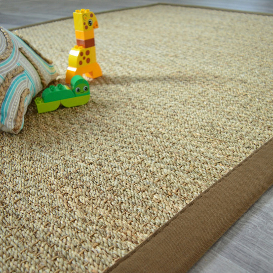 Tapis jonc de mer - varana panama - ganse coton brun - 160 x 230 cm