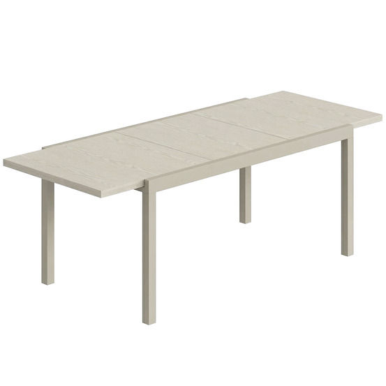 Table de jardin extensible 154/214 x 85 cm, table à manger en aluminium pour 8 à 10 personnes, aspect bois, gris clair