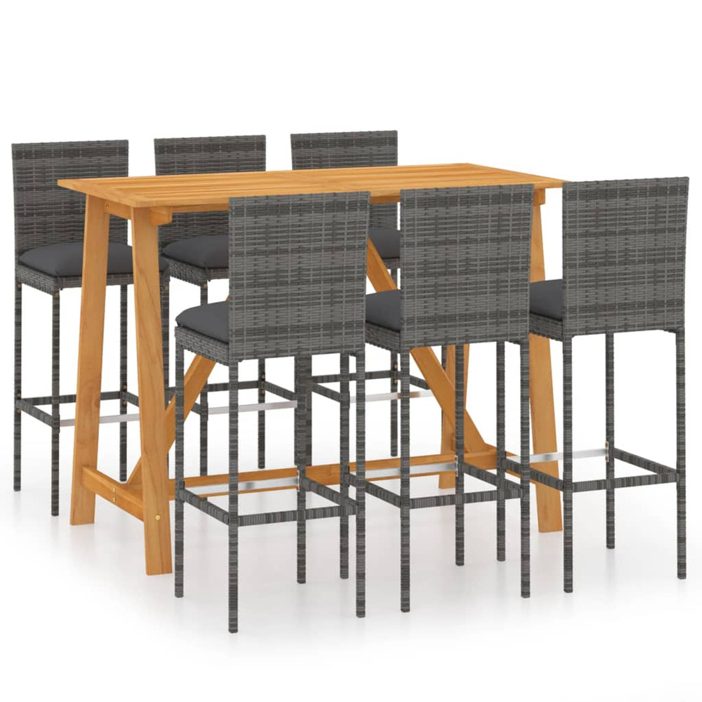 Ensemble de bar de jardin 7 pcs avec coussins gris