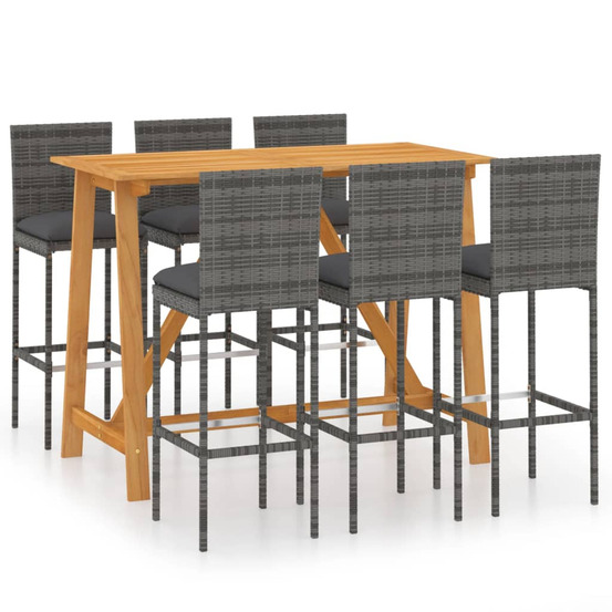 Ensemble de bar de jardin 7 pcs avec coussins gris