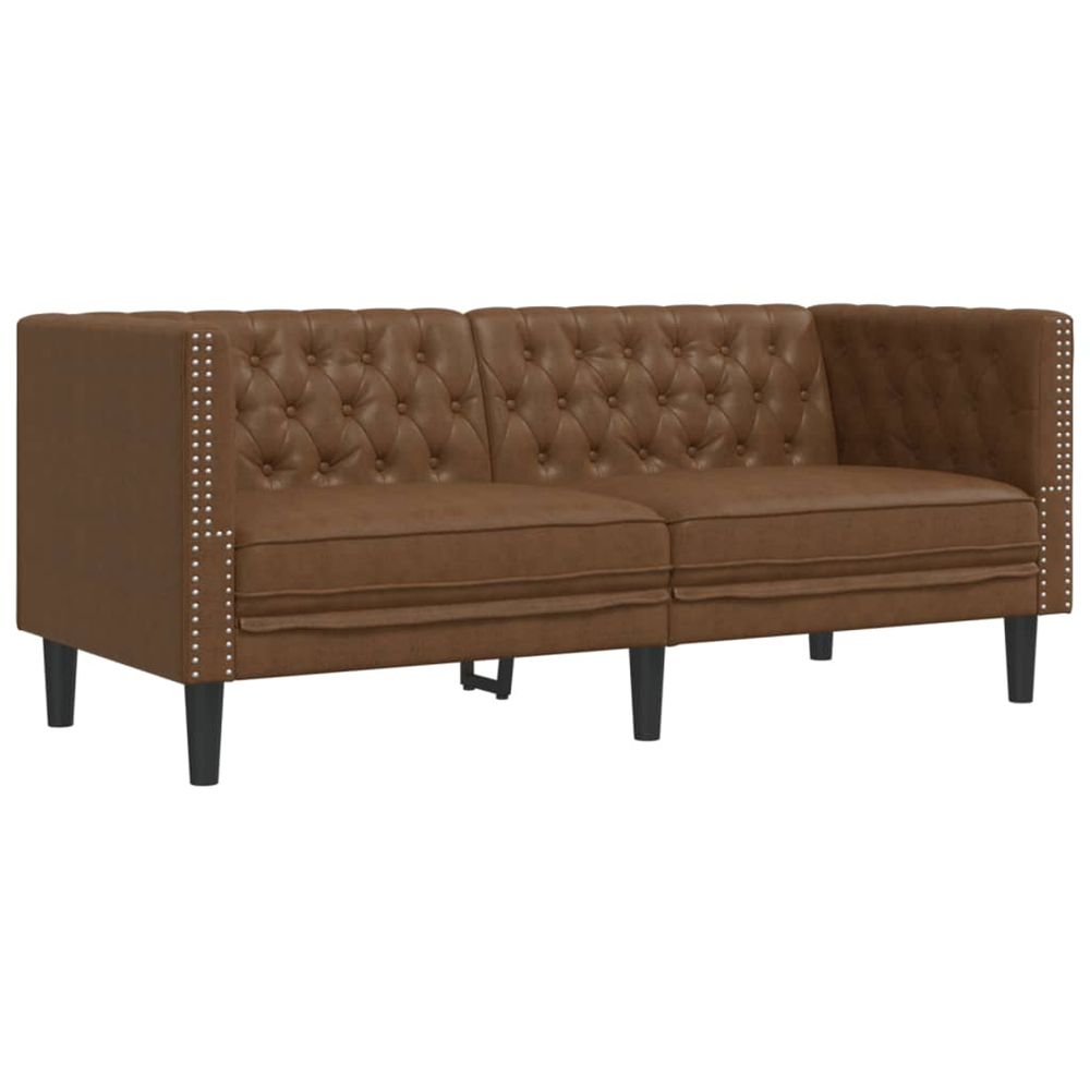 Canapé à 2 places chesterfield marron similicuir daim