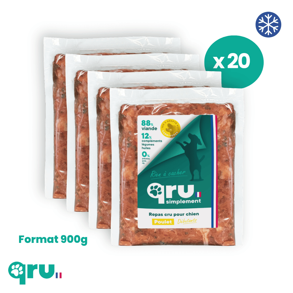 Repas barf chien moyen – pack poulet 1 mois – 20 x 900 g