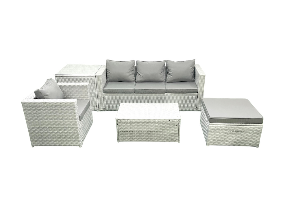 5 pièces salon de jardin canapé de jardin avec fauteuil table basse table d'appoint grand tabouret gris clair mixte