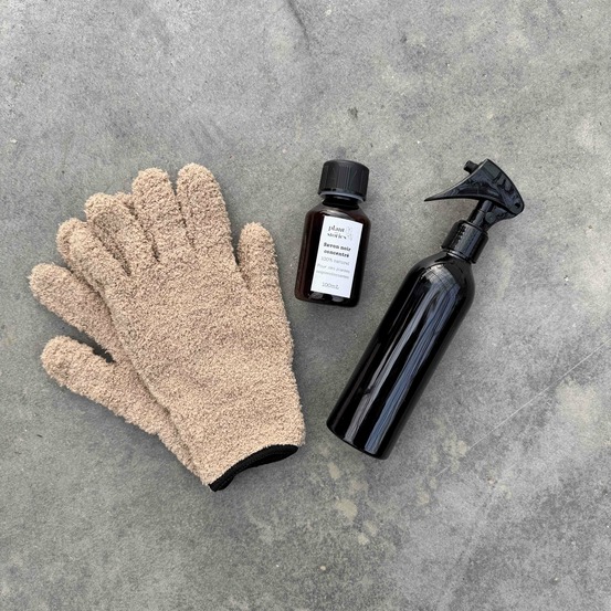 Pack soin des plantes routine complète - pulvérisateur 250ml + savon noir concentré + paire de gants de nettoyage - beige