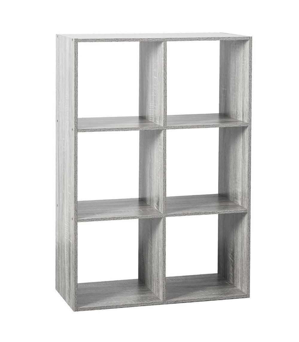 Meuble étagère 6 cases de rangement effet chêne gris h 100. 5 cm