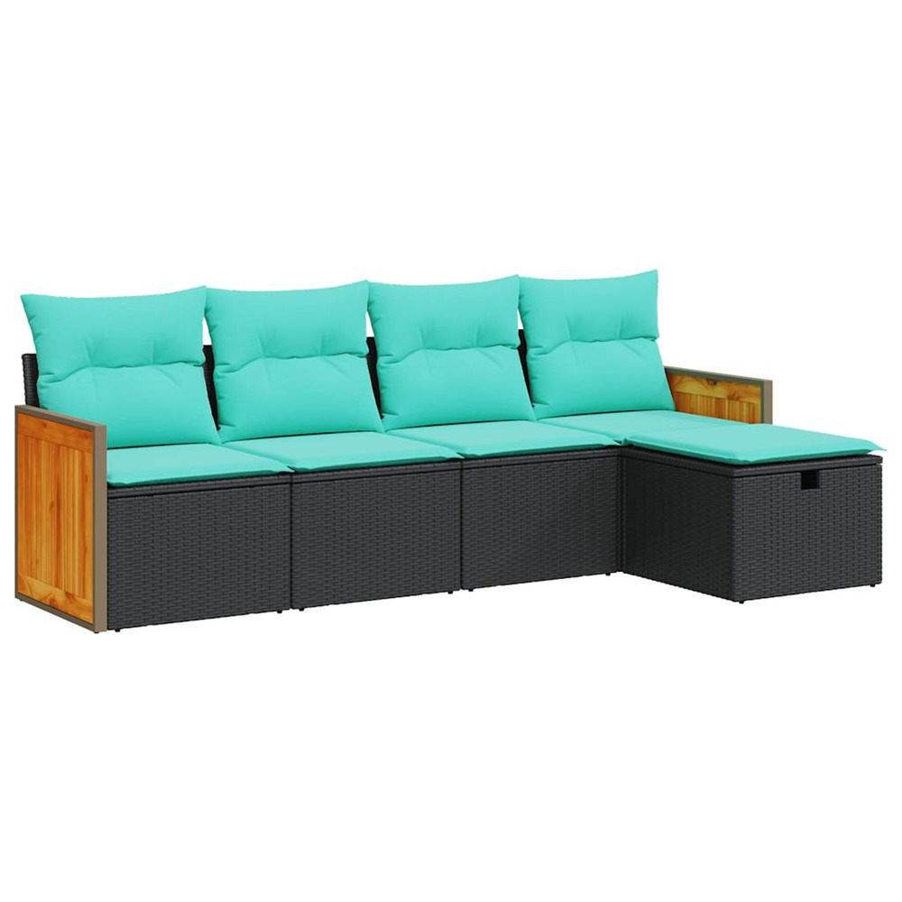 Salon de jardin 5 pcs avec coussins noir résine tressée