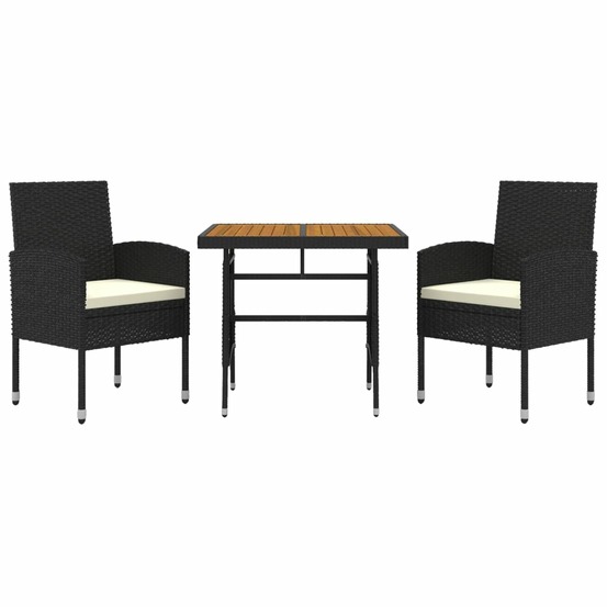 Mobilier à dîner d'extérieur 3 pièces résine tressée noir