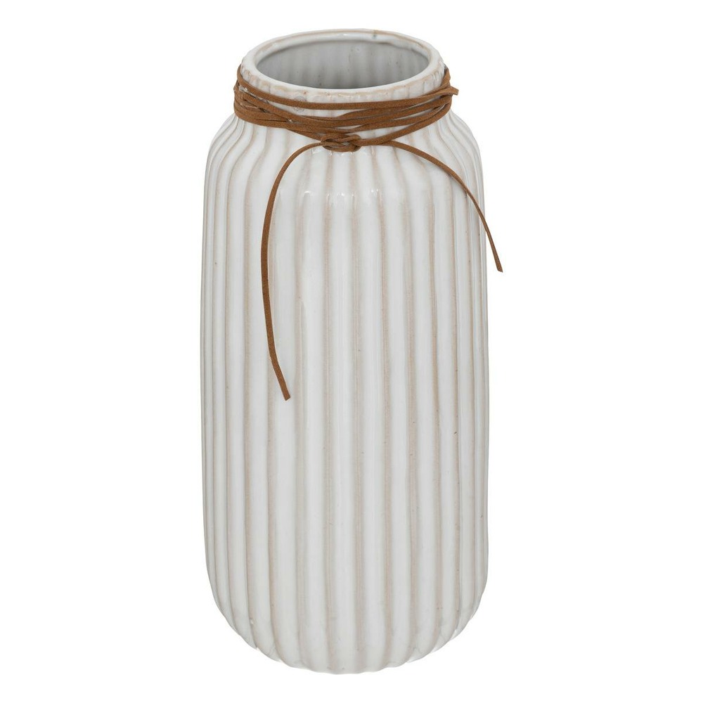 Vase en cuir synthétique & céramique h28cm blanc