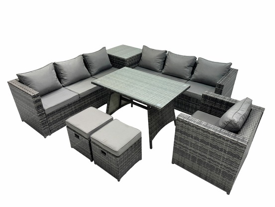 7 places gris foncé mixte salon de jardin extérieur en résine avec 2 table fauteuil 2 petits tabourets