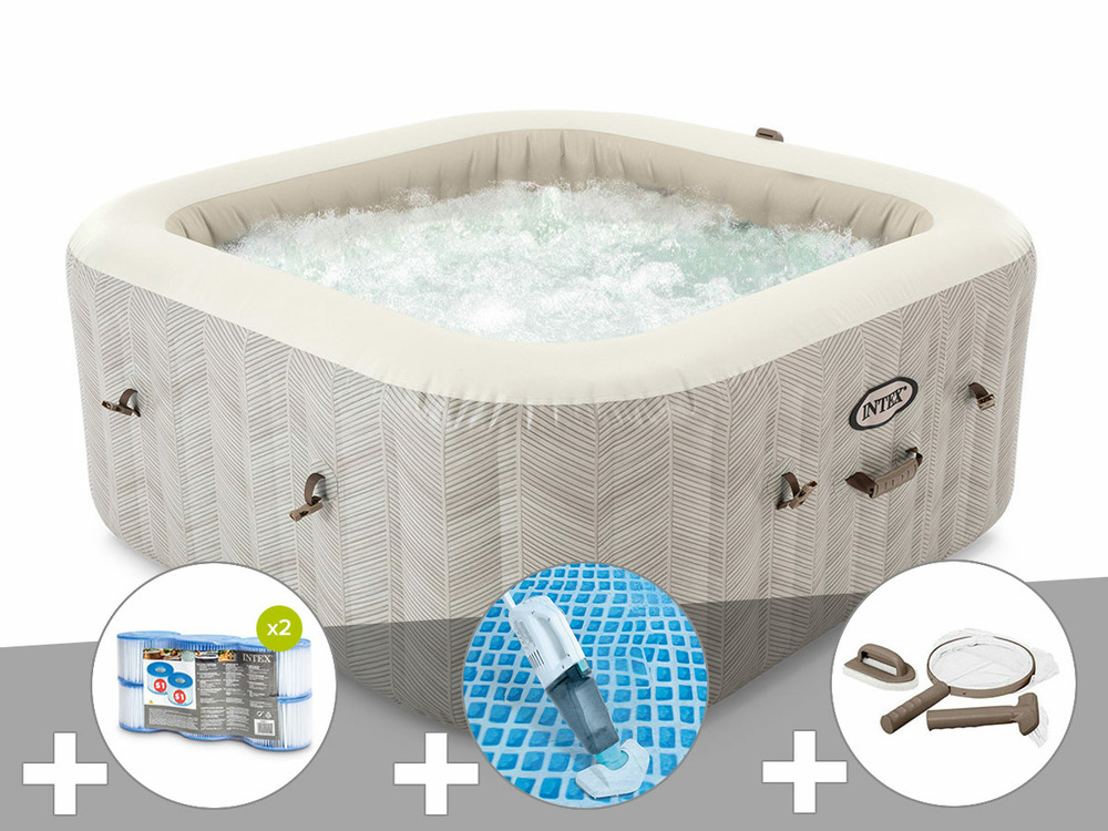Kit spa gonflable purespa chevron carré bulles 6 places + 6 filtres + aspirateu