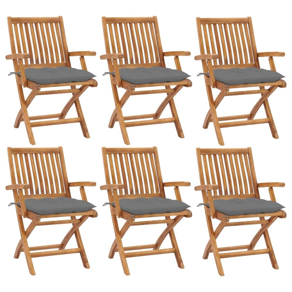 Chaises pliantes avec coussins, 6 pièces, en teck massif