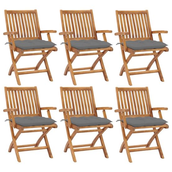 Chaises pliantes avec coussins, 6 pièces, en teck massif