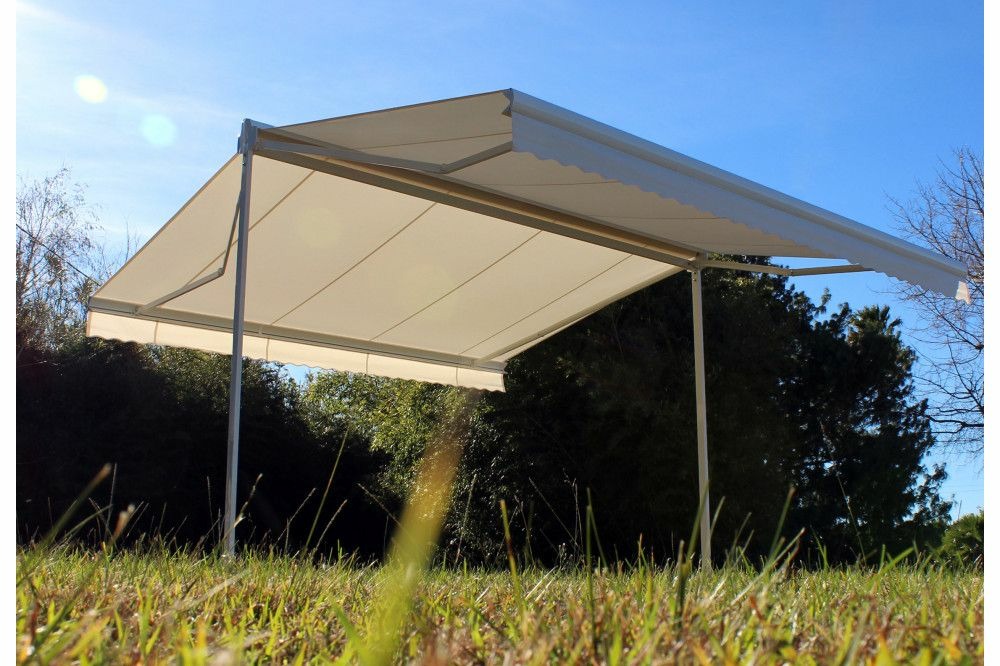 Store double pente garden blanc 4mx3mx2 motorisé à télécommande - toile ecrue