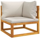 Canapé d'angle sectionnel avec coussins gris clair bois acacia