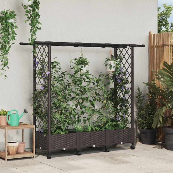 Lit surélevé avec treillis toit polypropylène patio terrasse marron 164x40x127cm