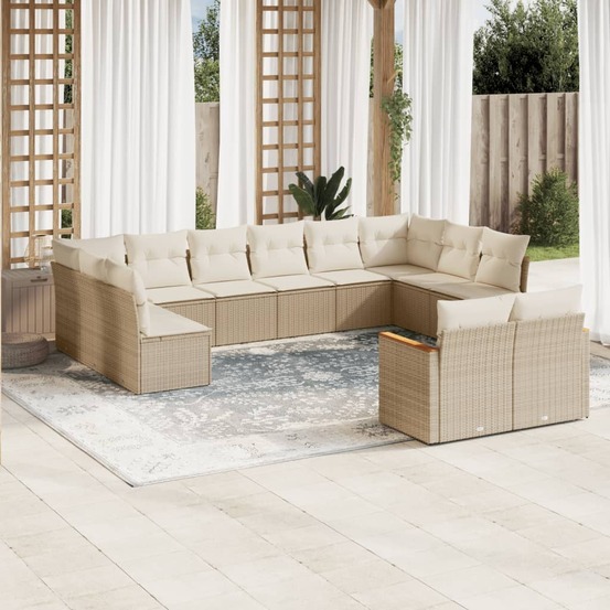 Salon de jardin avec coussins 12 pcs beige résine tressée