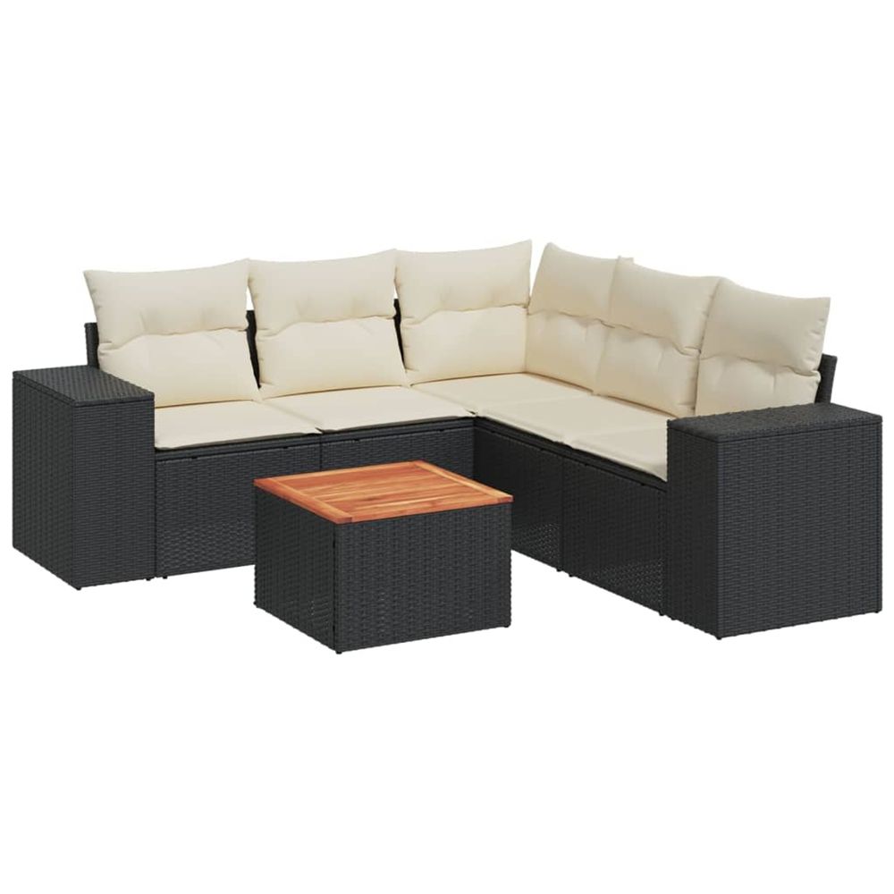 Salon de jardin 6 pcs avec coussins noir résine tressée