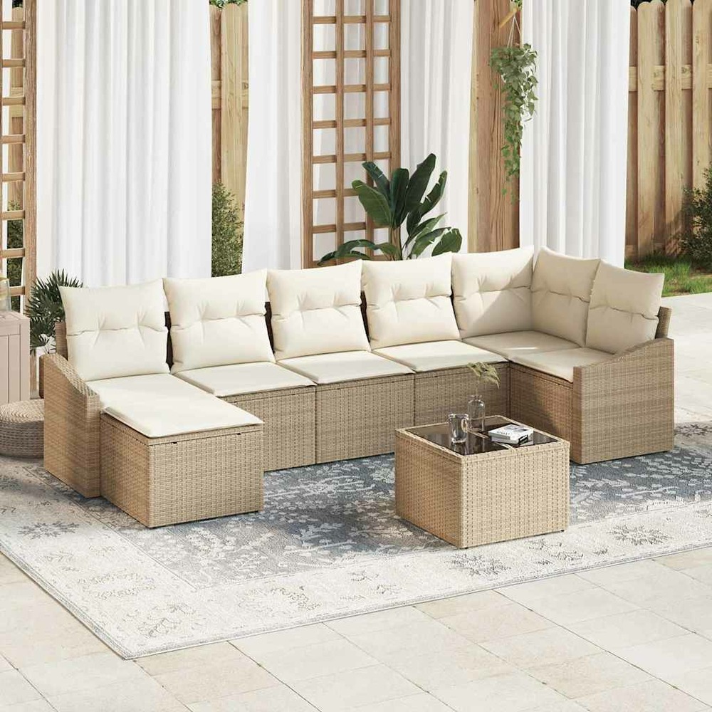 Ensemble de canapés avec coussin 8 pcs beige polyrotin