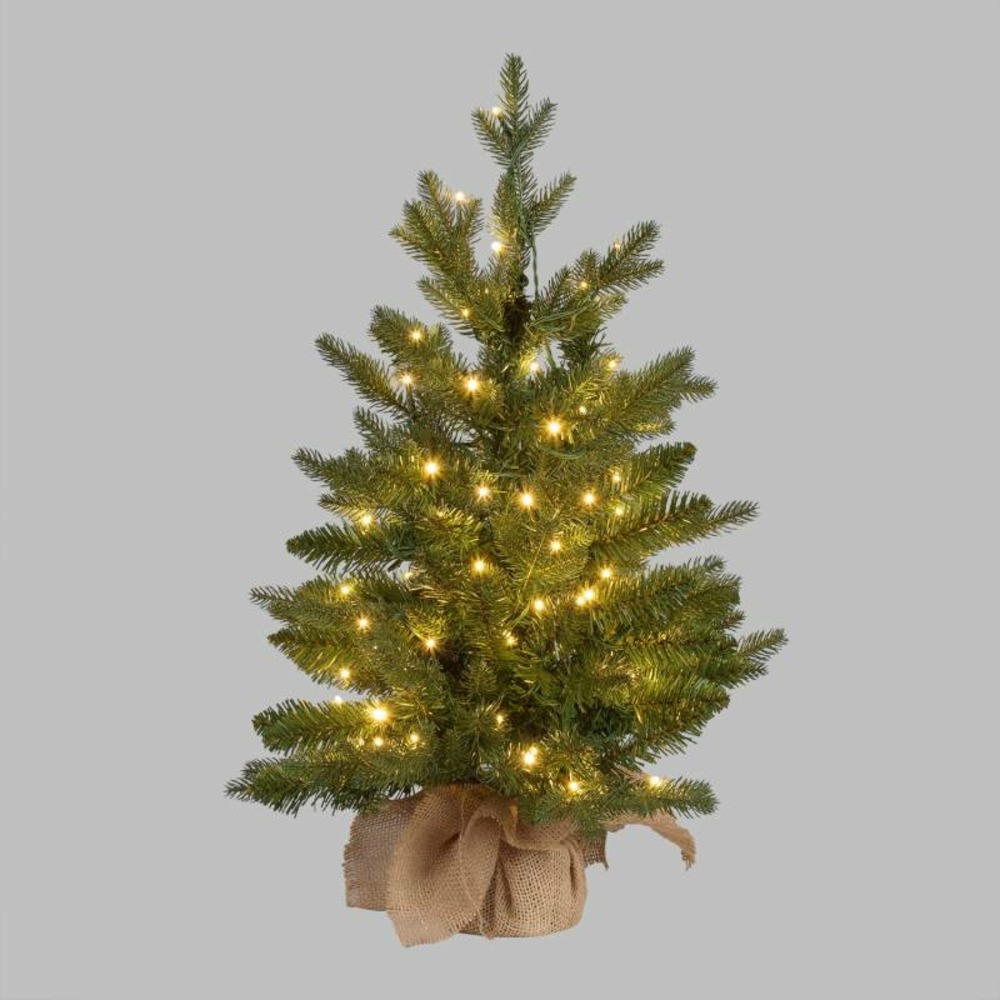 Mini sapin artificiel réaliste h60cm avec pied sac en jute 90 led blanc chaud lumière 8 modes ip44