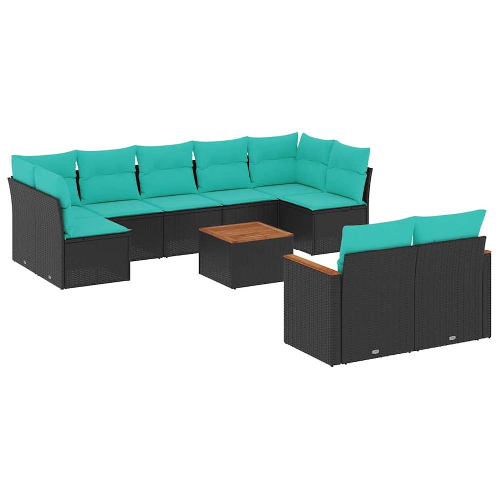 Ensemble de canapé de jardin 10 pcs avec coussins noir