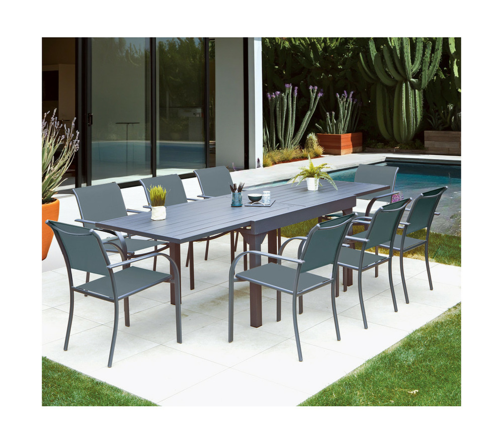 Ensemble table et chaises de jardin - 8 places - gris anthracite - guethariziers