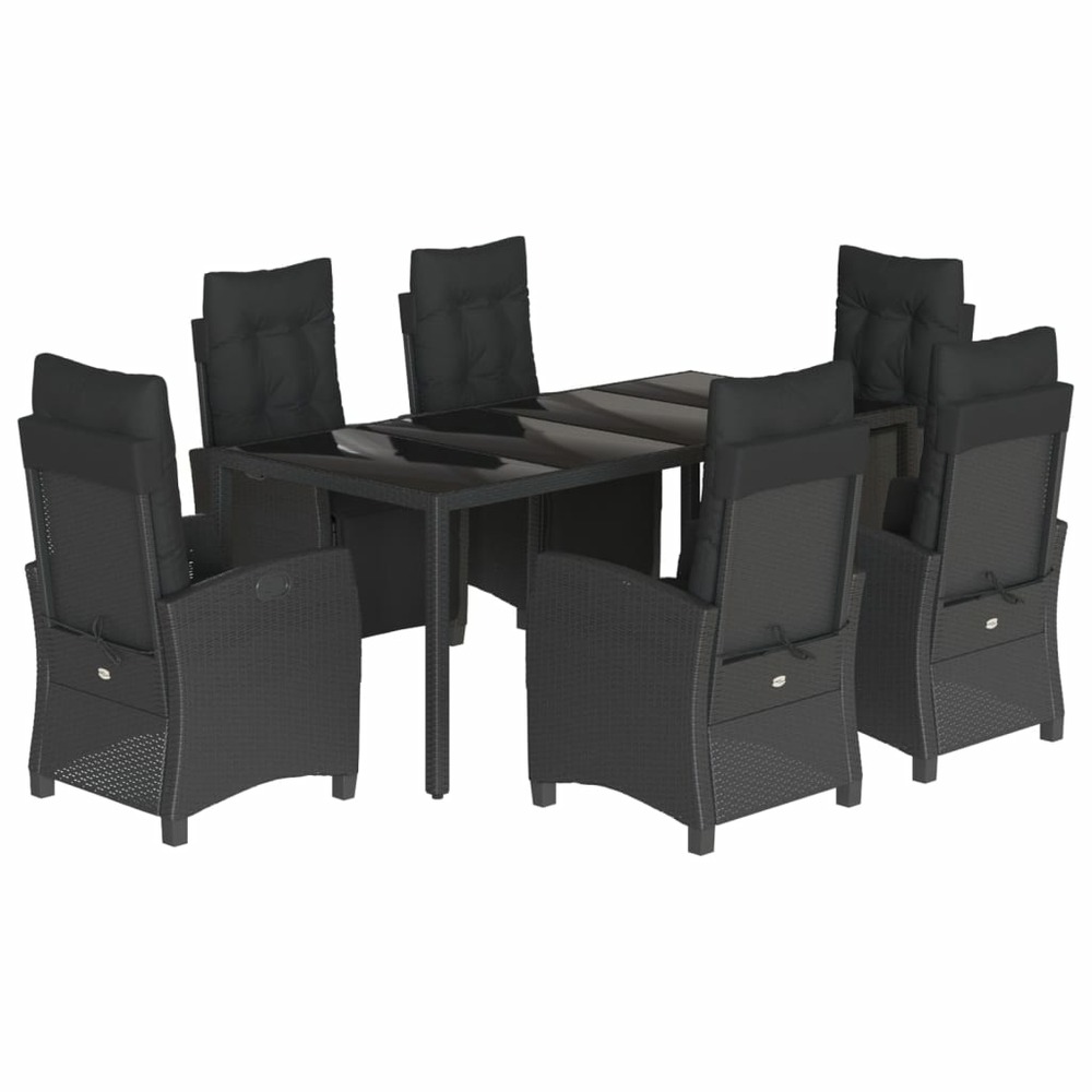 Ensemble à manger de jardin coussins 7pcs noir résine tressée