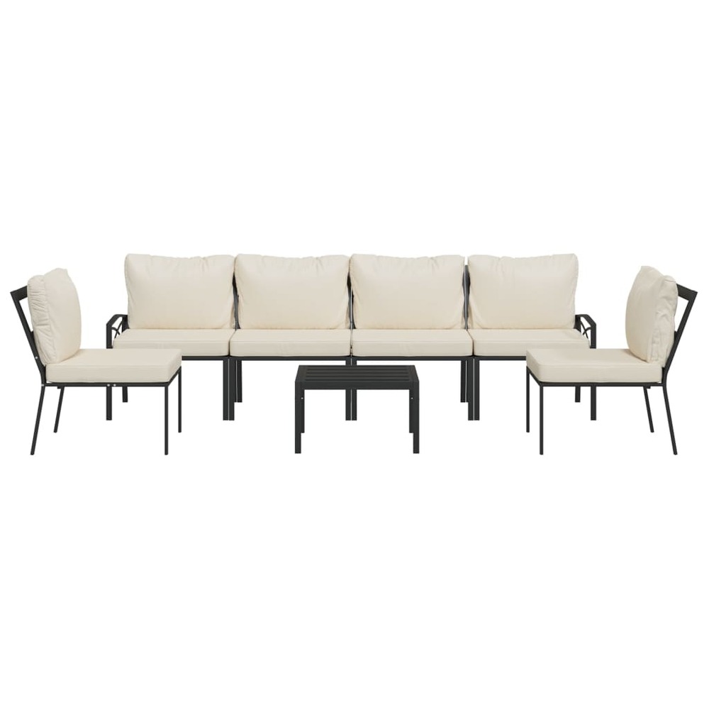 Salon de jardin meuble d'extérieur ensemble de mobilier 7 pièces avec coussins sable acier