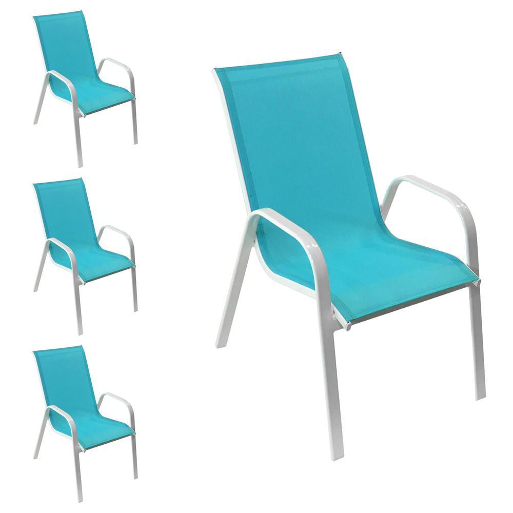Lot de 4 chaises marbella en textilène bleu - aluminium blanc