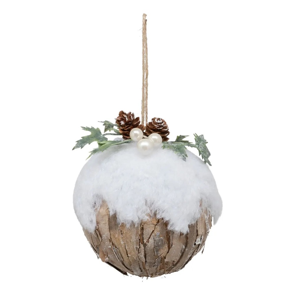 Boule de noel joyeux noel bois et neige