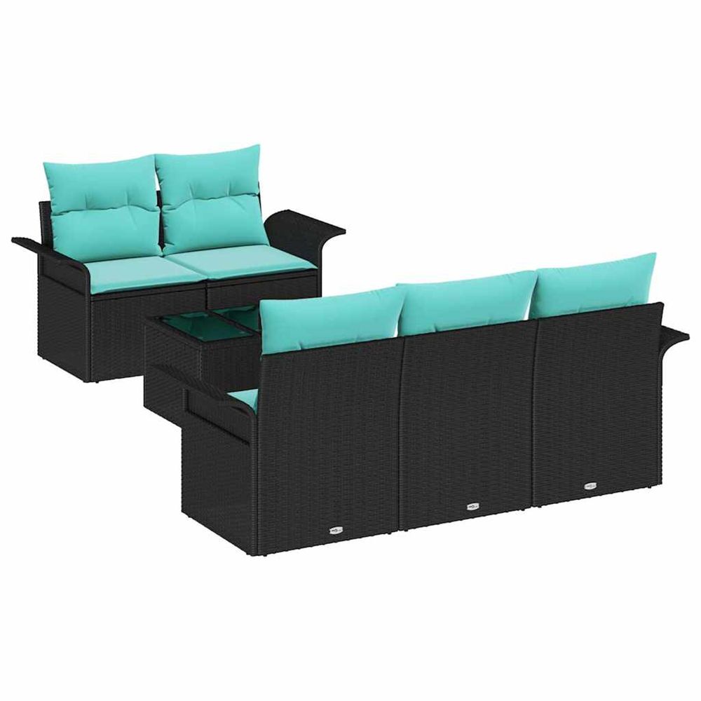 Ensemble de canapé de jardin 6 pièces noir et turquoise