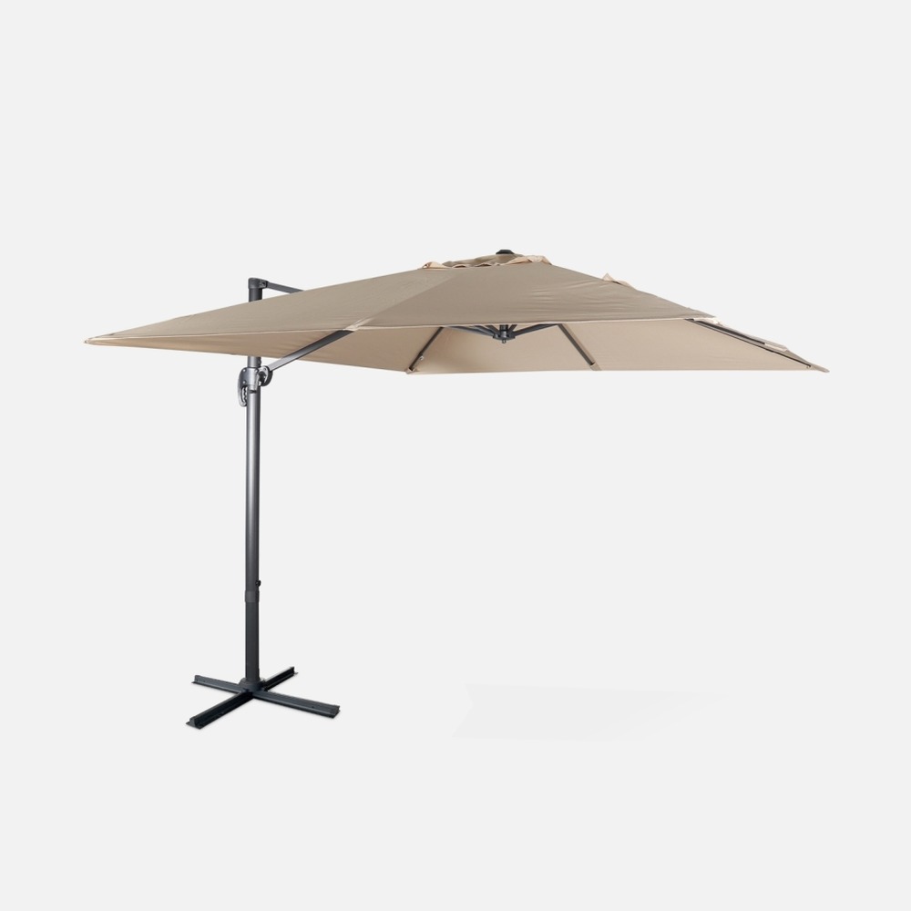 Parasol déporté carré 3x3m haut de gamme excentré inclinable rotatif à 360°