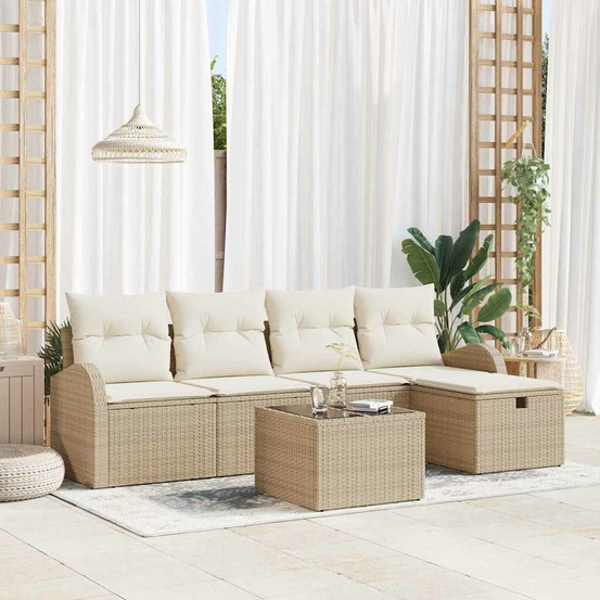Ensemble de canapé de jardin 6 pcs beige poly rotin