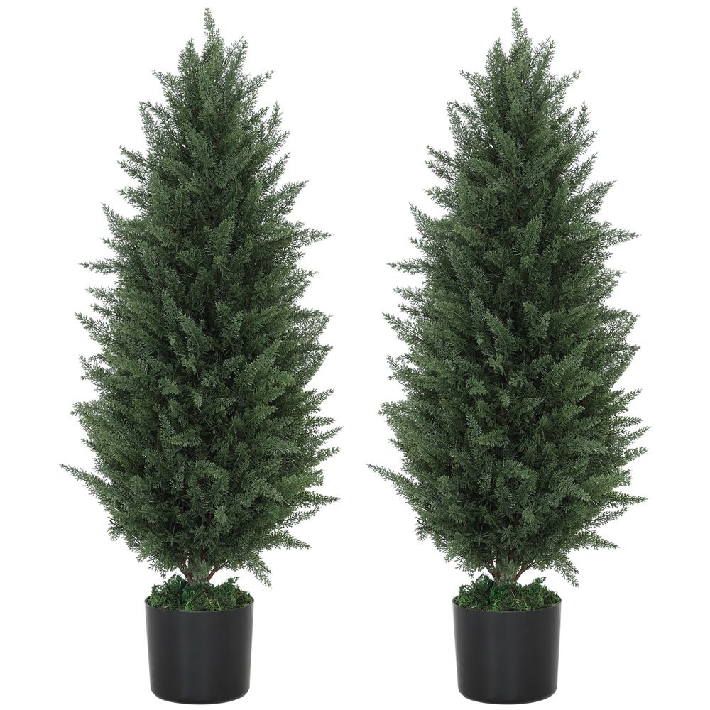 Lot de 2 cyprès artificiels pe décoration entrée anti uv base lestée vert 90cm