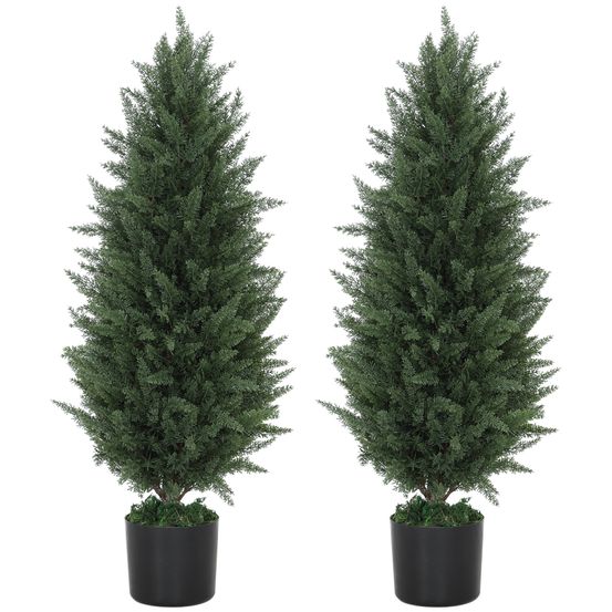 Lot de 2 cyprès artificiels pe décoration entrée anti uv base lestée vert 90cm