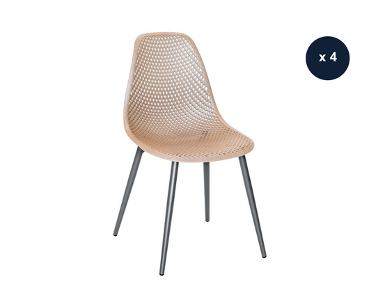 Lot de 4 chaises de jardin en aluminium et résine coloris taupe malte
