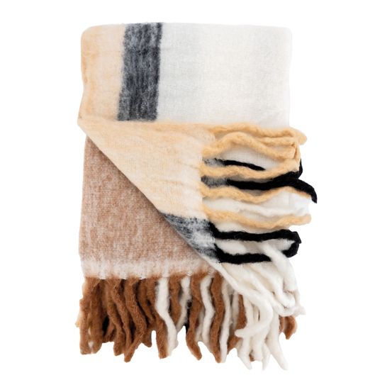 Plaid acrylique alice brun, beige et blanc