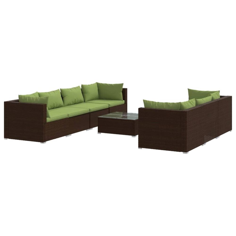 Salon de jardin 8 pcs avec coussins résine tressée marron