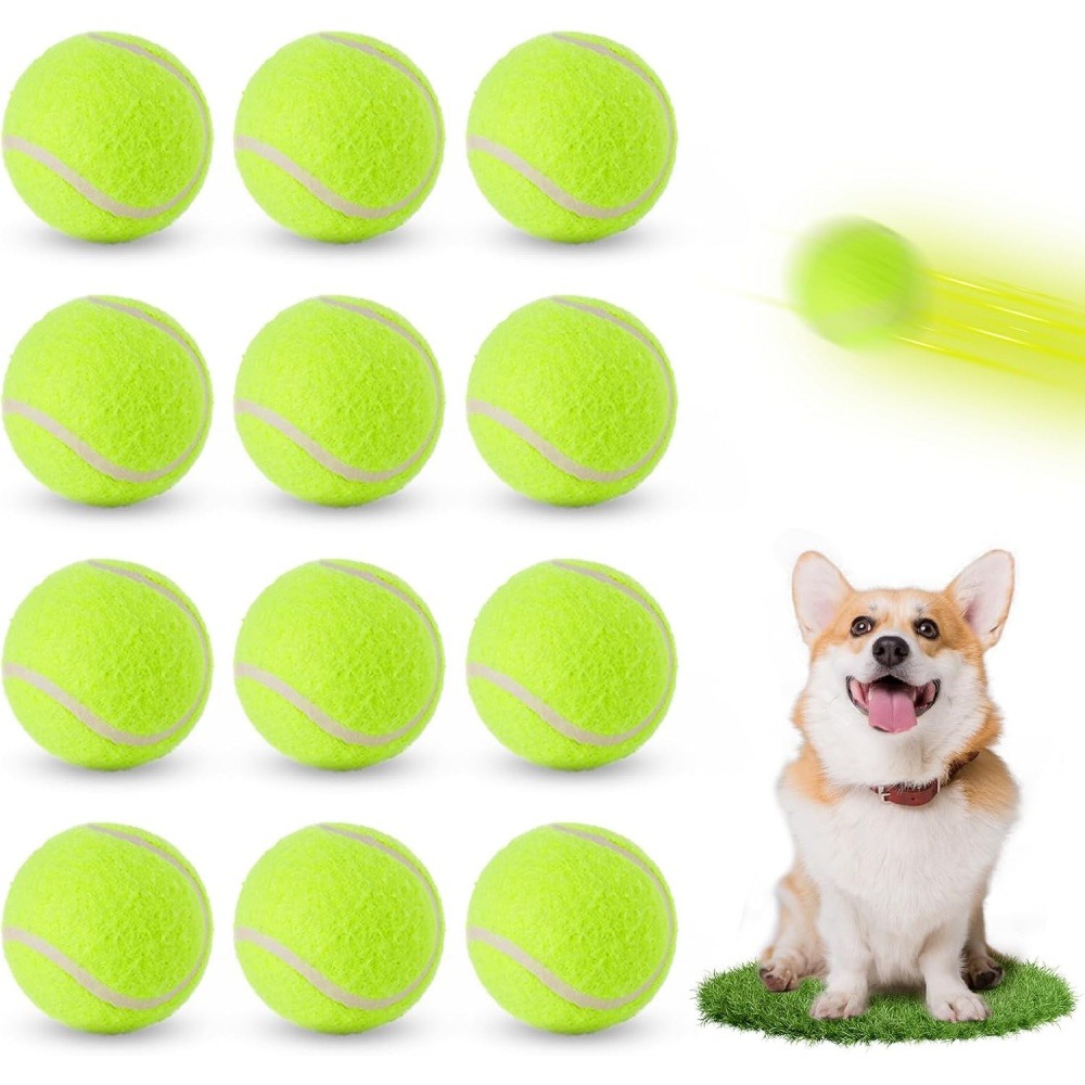 Balle jouet pour chien tennis(12 pièces), en caoutchouc et feutre de haute qualité, compatible lanceur 6 cm