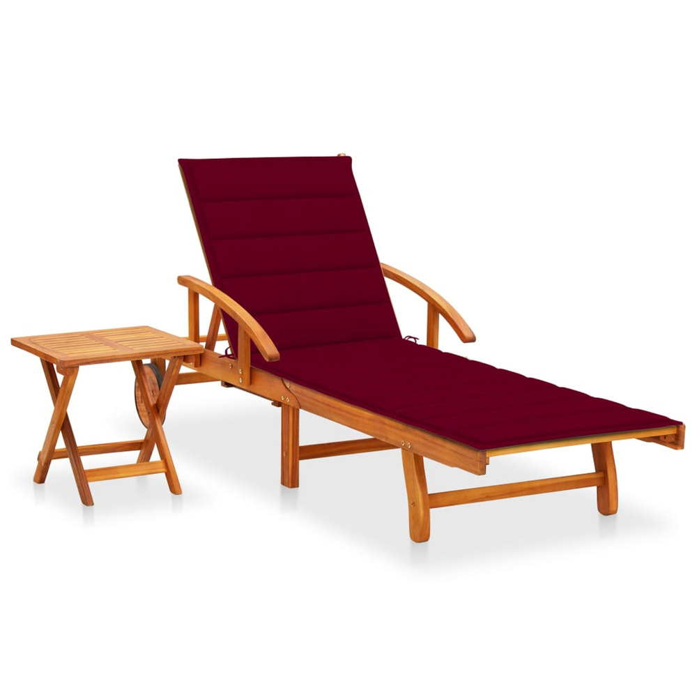 Chaise longue de jardin avec table et coussin bois d'acacia bain de soleil