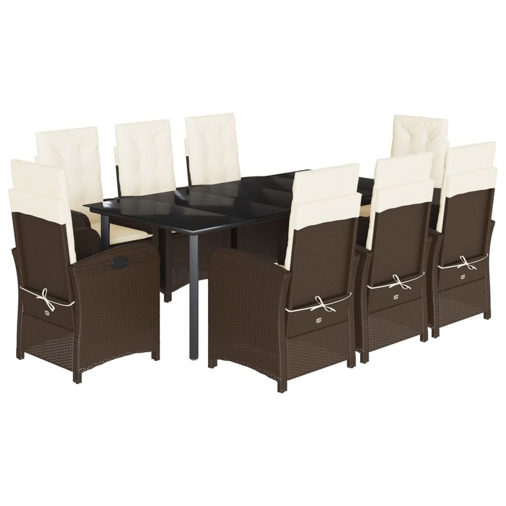 Ensemble à manger de jardin et coussins 9 pcs marron poly rotin