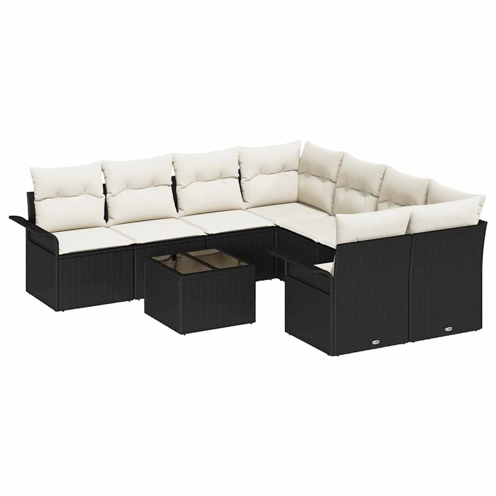Ensemble de canapé de jardin avec coussin 9 pcs noir et crème