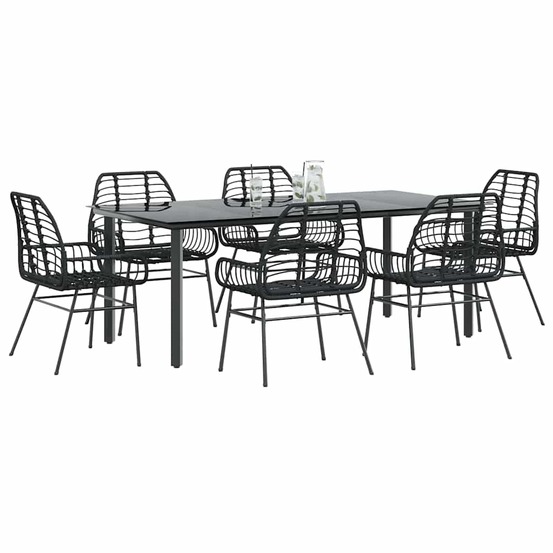 Ensemble à manger de jardin 7pcs noir poly rotin verre