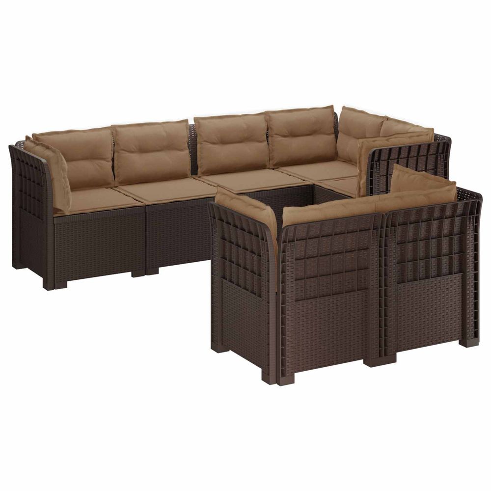 Canapé de jardin 7 places avec coussins look rattan pp marron