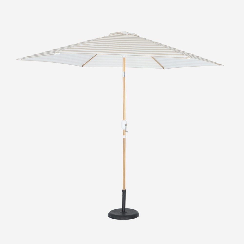 Parasol droit rond ø293cm mât central en aluminium imitation bois, orientable et manivelle d'ouverture