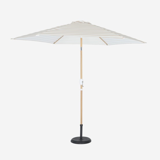 Parasol droit rond ø293cm mât central en aluminium imitation bois, orientable et manivelle d'ouverture