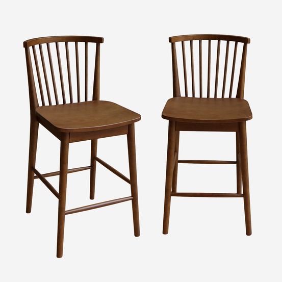 Lot de 2 tabourets de bar à barreaux bois d'hévéa - 48 x 58 x 98,5 cm - paula
