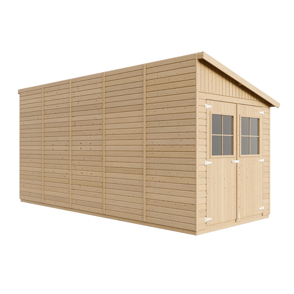 Abri de jardin en bois 10 m² - h244 x 514 x 218 cm - construction de panneaux en bois naturel - m341a