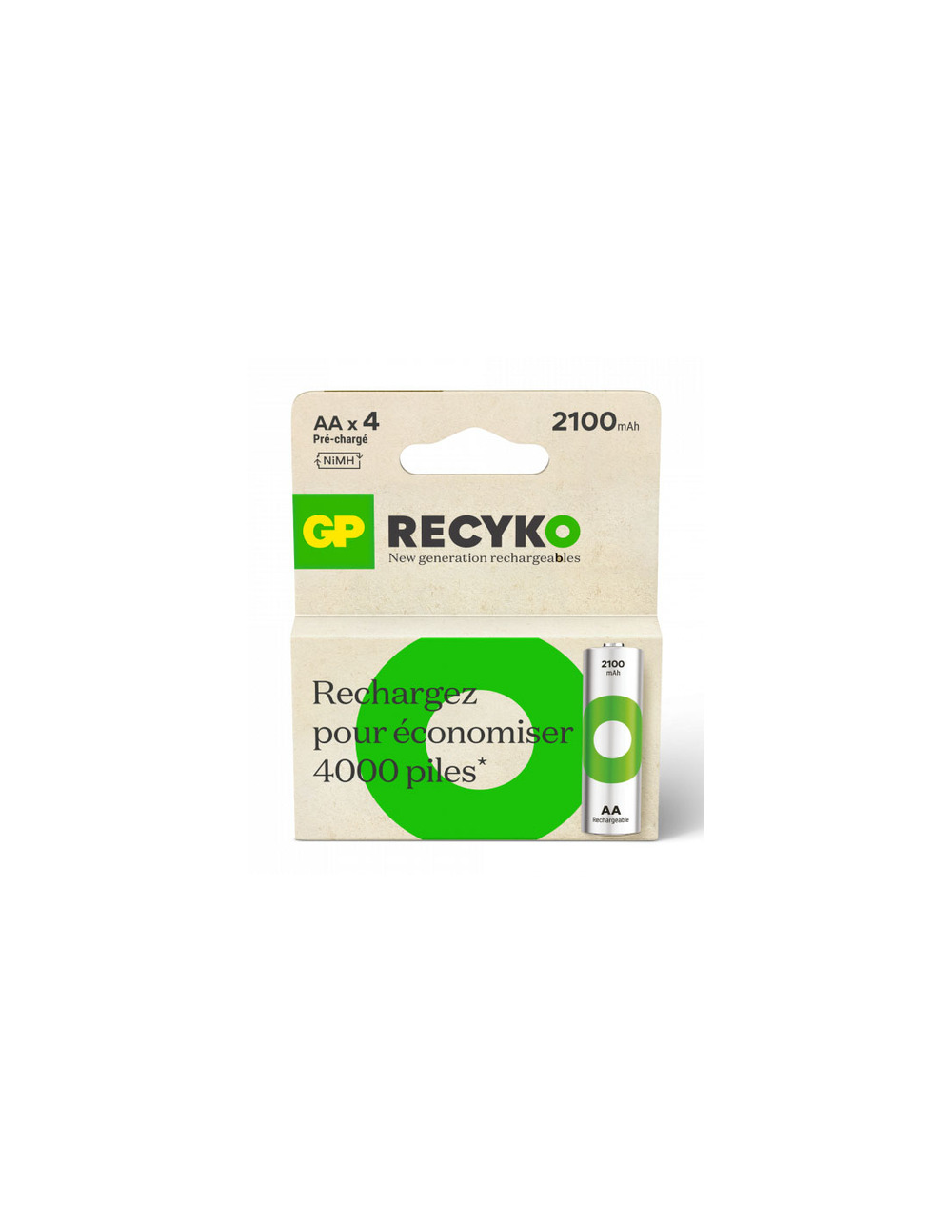 Gp recyko piles rechargeables aa/lr06 2100 mah pack de 4 - gp