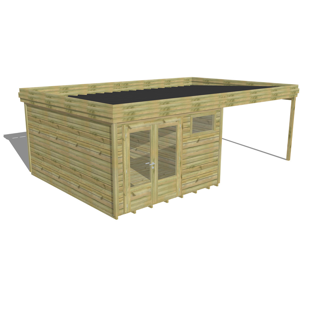 Abri de jardin bois pin traité autoclave 27mm - 6,94x4,34m / 30m2 - bac acier - plancher bois
