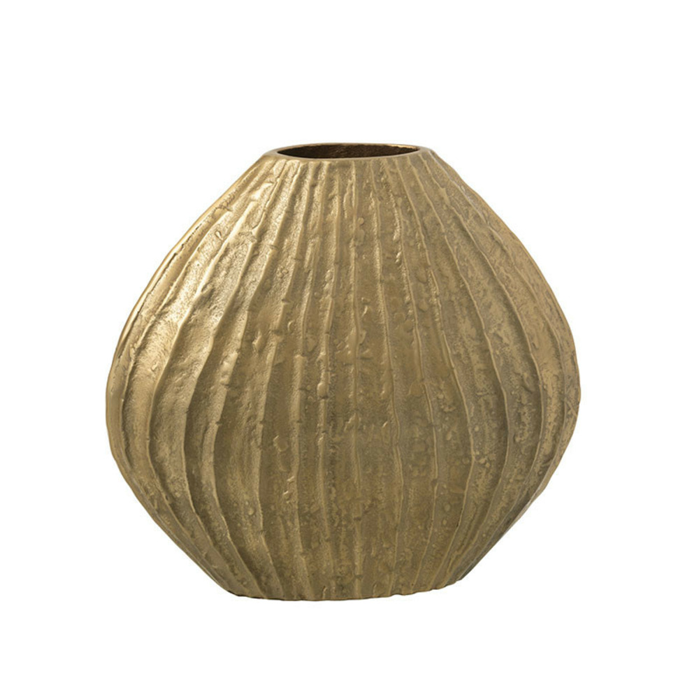Vase ovale aluminium doré cannelures 37x40x12cm